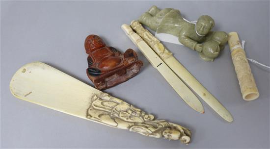 A collection of Asian carved ivory and hardstone items,
